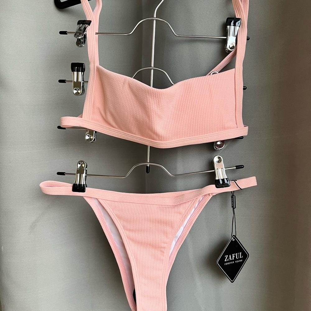 Zaful Blush Ribbed Bikini Set